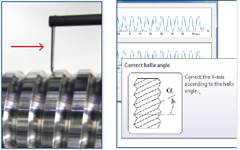 可以沿零件的軸向測量來模擬垂直于螺旋線的測量結果
